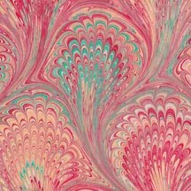 Hand Marbled Paper Peacock Pattern in Reds ~ Berretti Marbled Arts